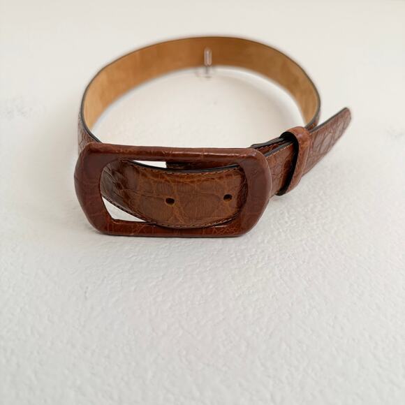 Vintage Cole Haan Genuine Leather Made in Italy Buckle Brown Crocodile Print 26" - Picture 2 of 10